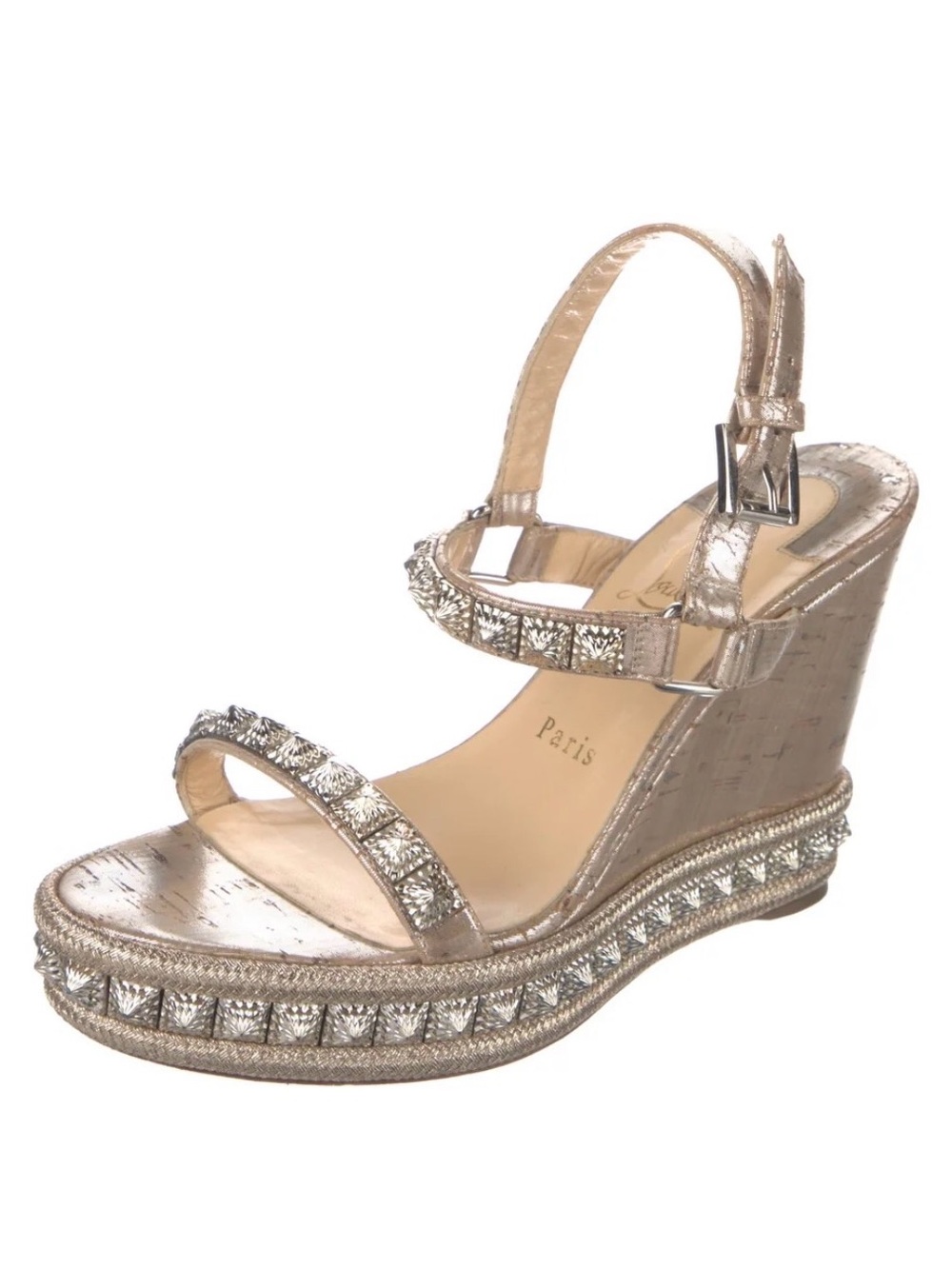Christian Louboutin Metallic Gold Crystal-Embellished Wedge Sandals!
